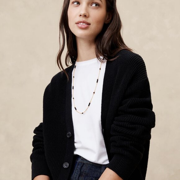 Banana Republic Onyx Beaded Chain Necklace/NWT - Picture 3 of 12